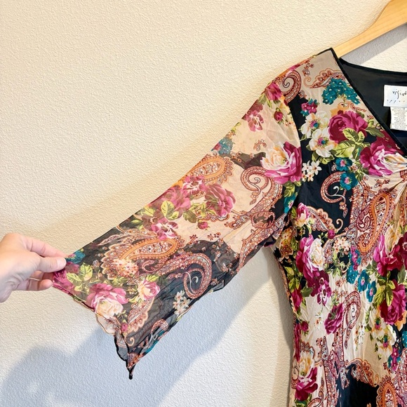 Vtg Vision Apparel Y2K Dark Floral Silk Top Size 1X Boho Whimsigoth Witchy Artsy - Picture 4 of 11